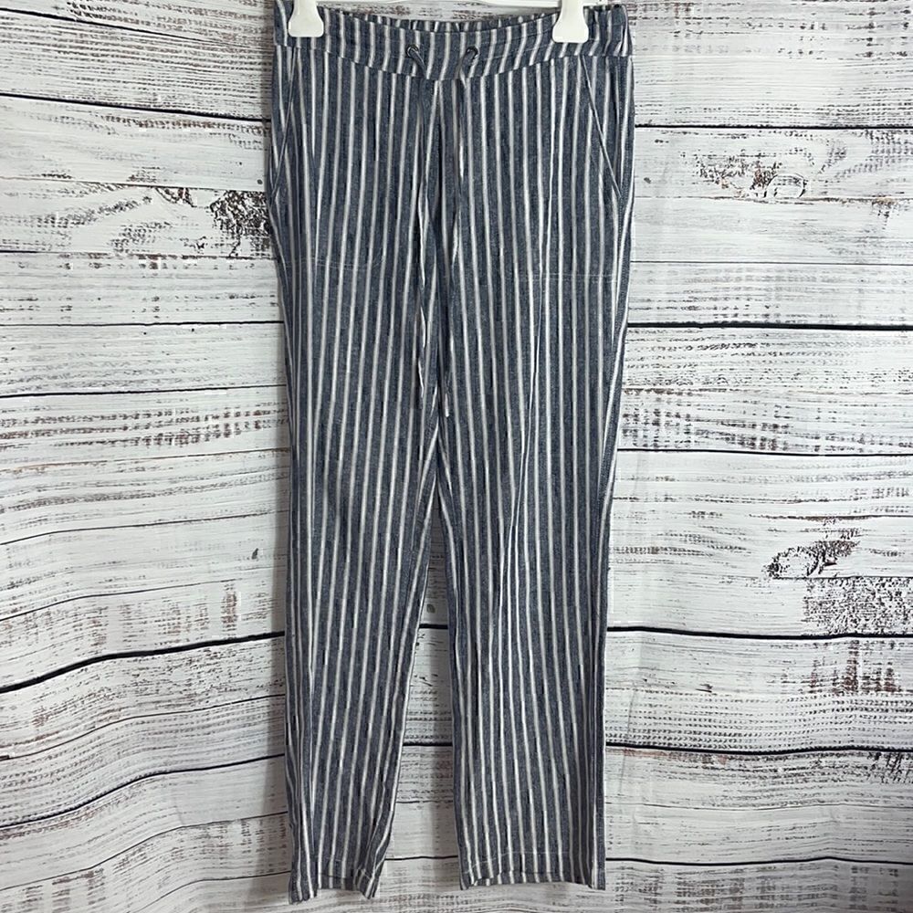 For Cynthia pants womens Sz Small striped Linen blend drawstring Pull on light
